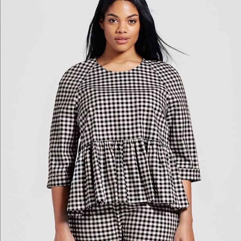 Victoria Beckham x Target peplum/gingham blouse.